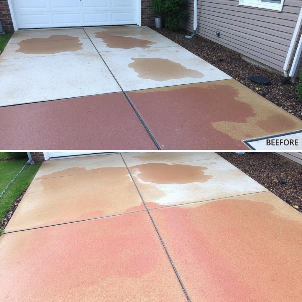 Before: Heavily Stained Concrete & Siding